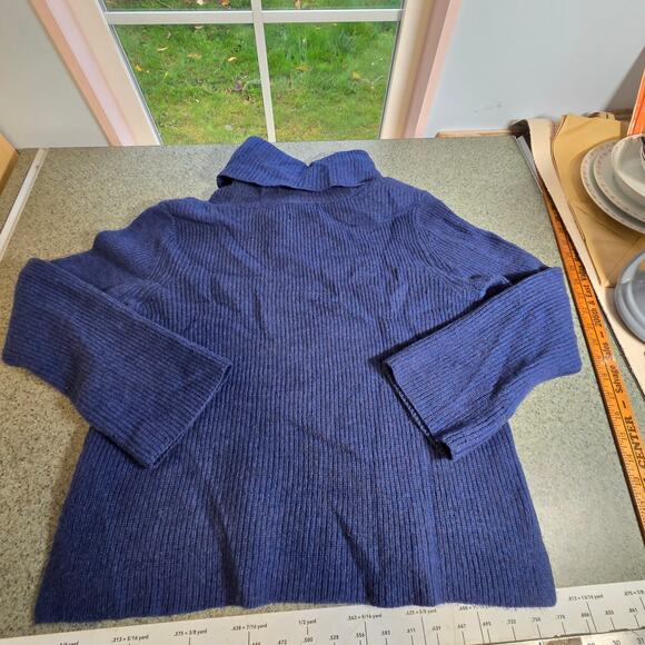 Vintage H By Halston 100% EF Merino Wool Cowl Neck Navy Sweater Women's Size M - Picture 5 of 5